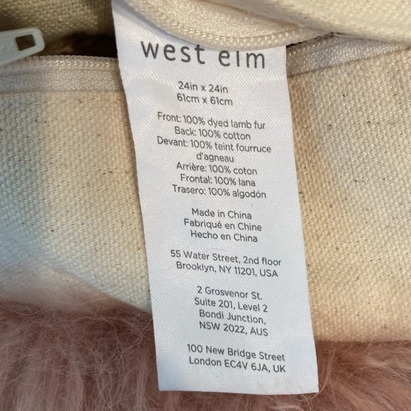 West Elm Mongolian Lamb Fur Pillow cover pink 24”
